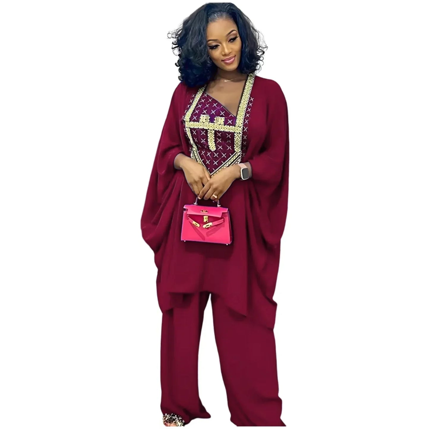 African Dresses For Women 3/4 Sleeve Free Size Embroidery Top With Pants image 0