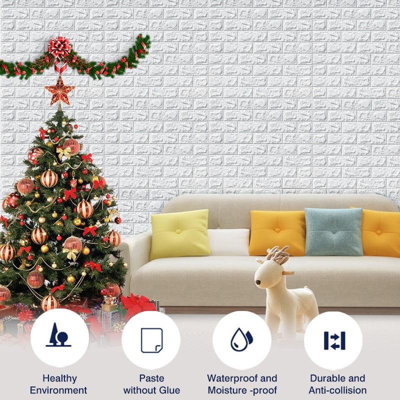 10pcs 3D Wall Sticker Imitation Brick Bedroom Christmas Home Decoration Waterpr image 8