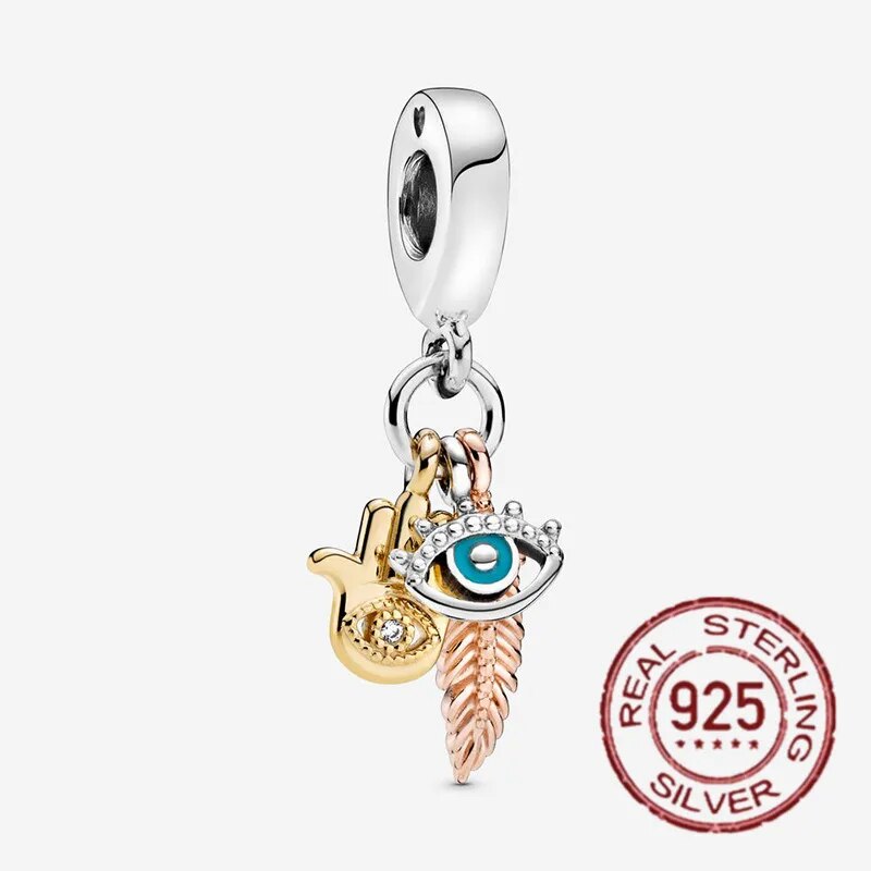 925 Sterling Silver Gold Color Family Tree Heart Crown Pendant Charm Fit Origin image 50
