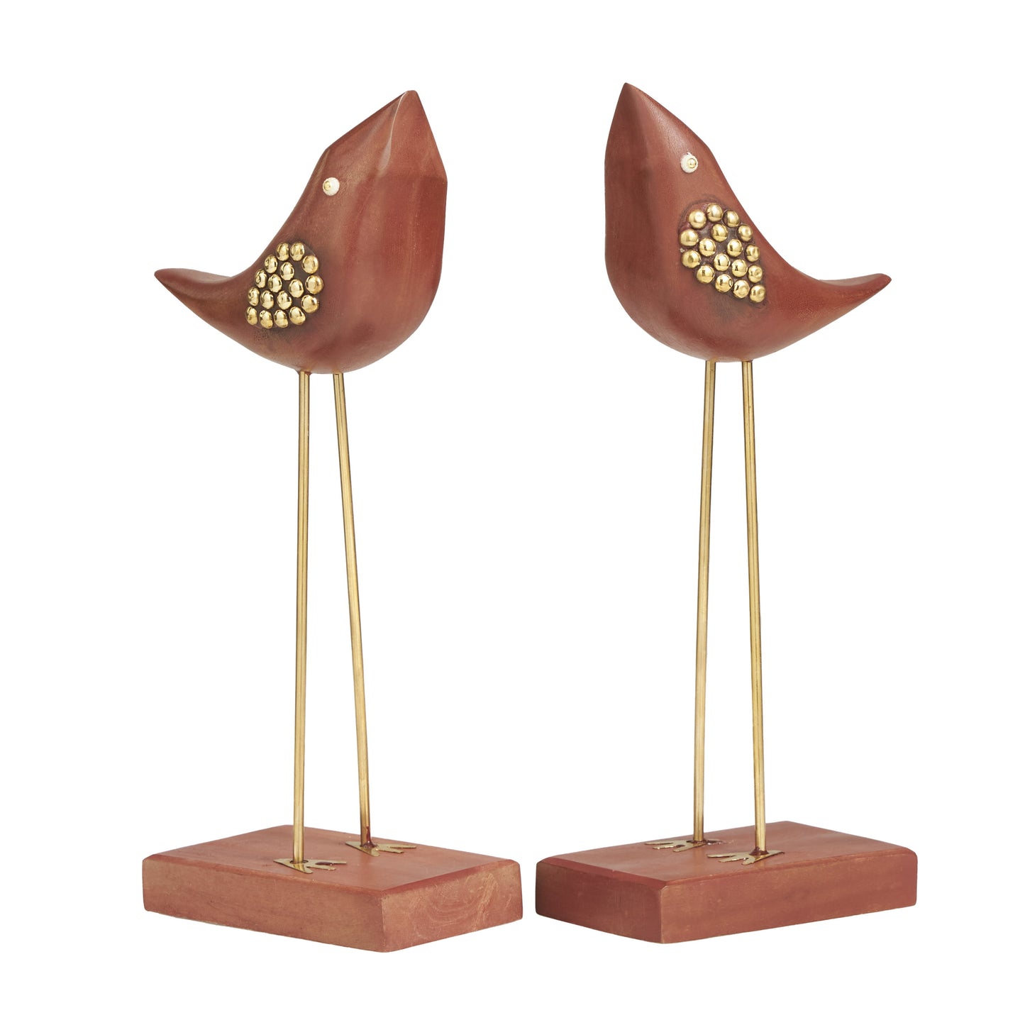 Wood Traditional Wooden Bird with Golden Legs and Beaks Sculptures 3"W x 13"H, image 3