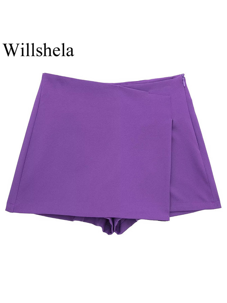 Willshela Women Fashion Solid Asymmetrical Side Zipper Skirts Shorts Vintage Hi image 15