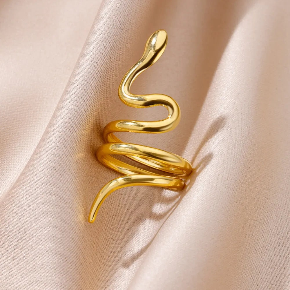 Stainless Steel Snake Rings For Women Men Gold Plated Open Adjustable Zircon Ri image 1