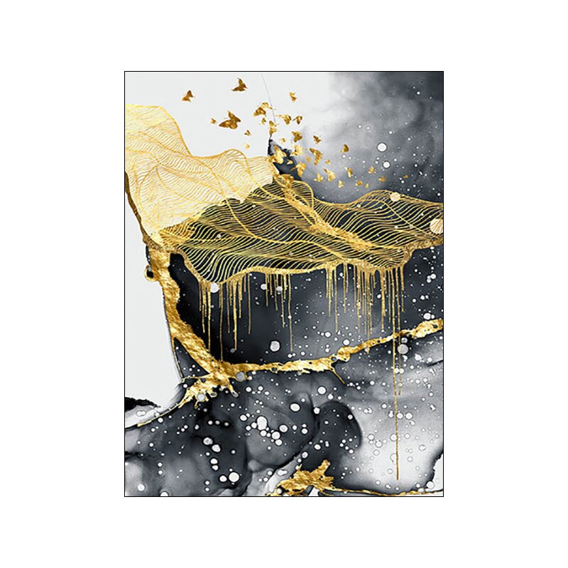 Abstract Classic Poster Canvas Art Painting Golden Marble Luxury Picture Home D image 1