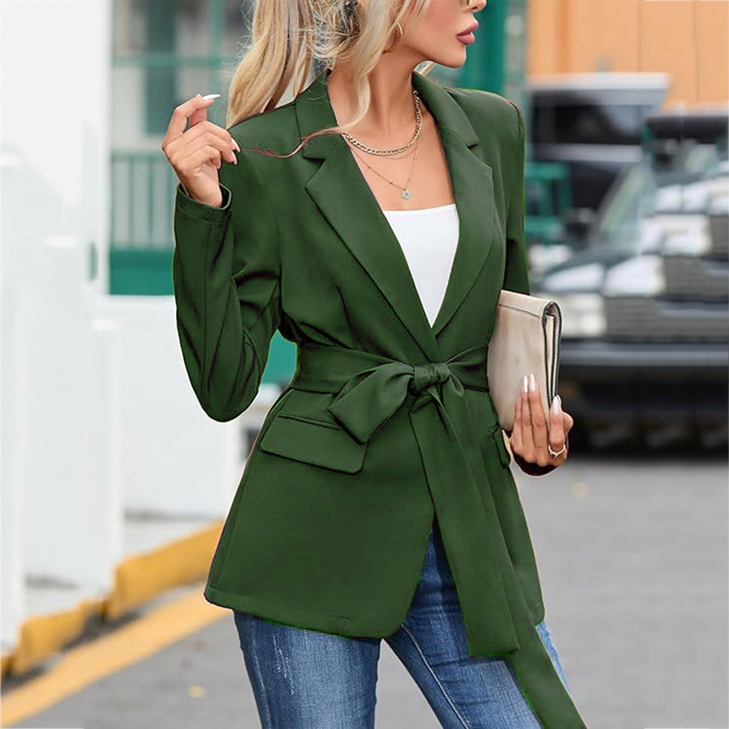 Elegant Lady Profession Blazers Coat With Belt Fashion Solid Color Slim Office image 4