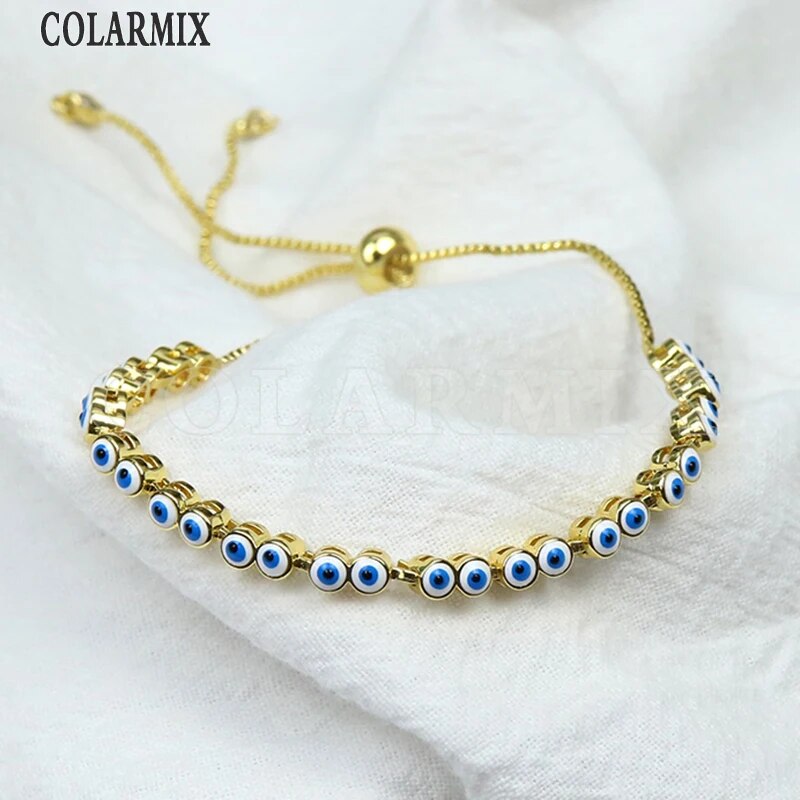 10Pcs 2022 Bracelet Enamel Colorful Eyes Braceelt Jewelry for Women Gold Plate image 2