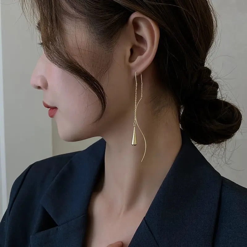 Black Heart Ear Line Long Hanging Earrings for Women Gold Color Ear Wire Pierci image 7