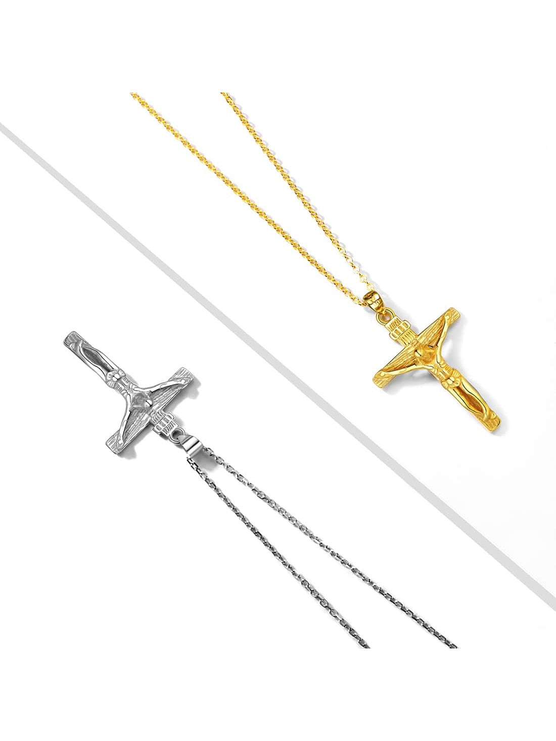 U7 Women Girls Jesus Necklace 925 Sterling Silver Gold Color INRI Cross Pendant image 8