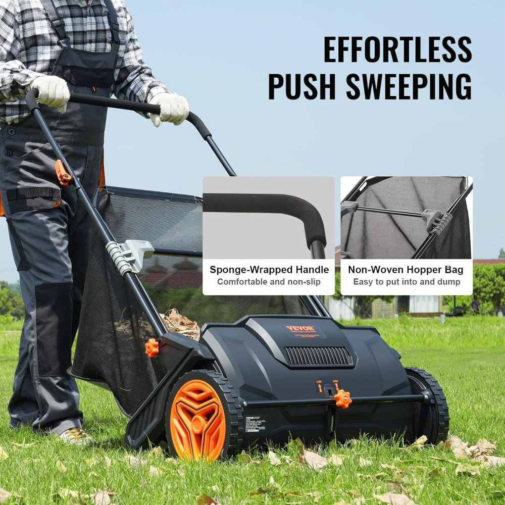 Push Lawn Sweeper, 21-inch Leaf & Grass Collector, Strong Rubber Wheels & Heavy image 4