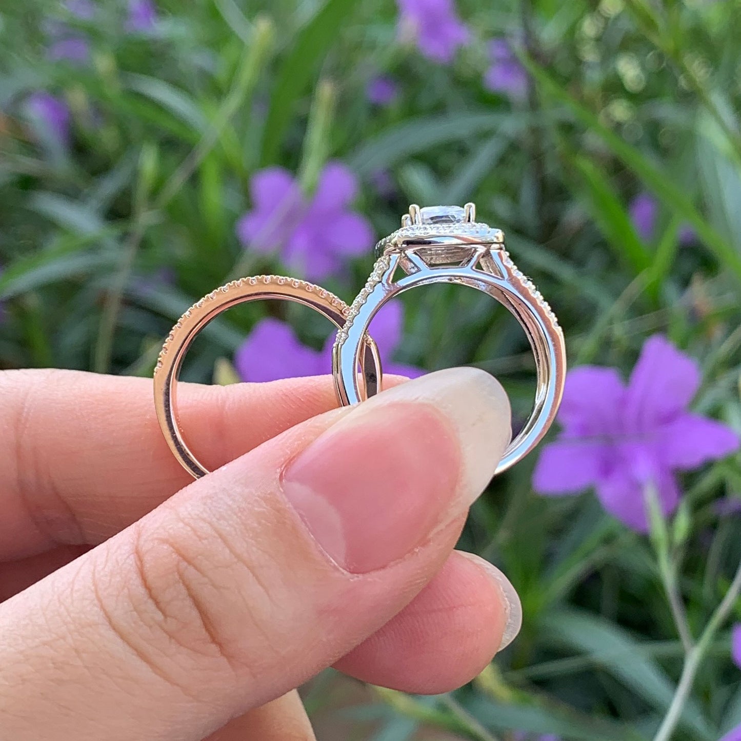 Newshe Halo Cushion Cut Bridal Set Solid 925 Sterling Silver Plug-in Rose Gold image 5