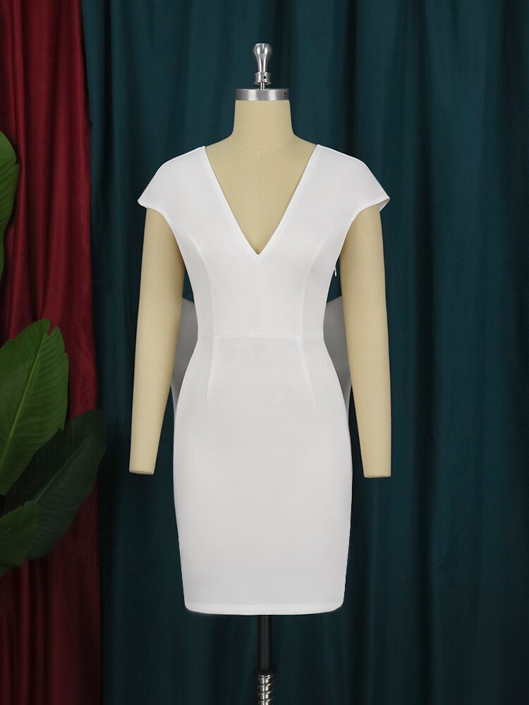 White Party Dresses Plus Size 4XL v Neck Ladies Wedding Evening Cocktail Party O image 4