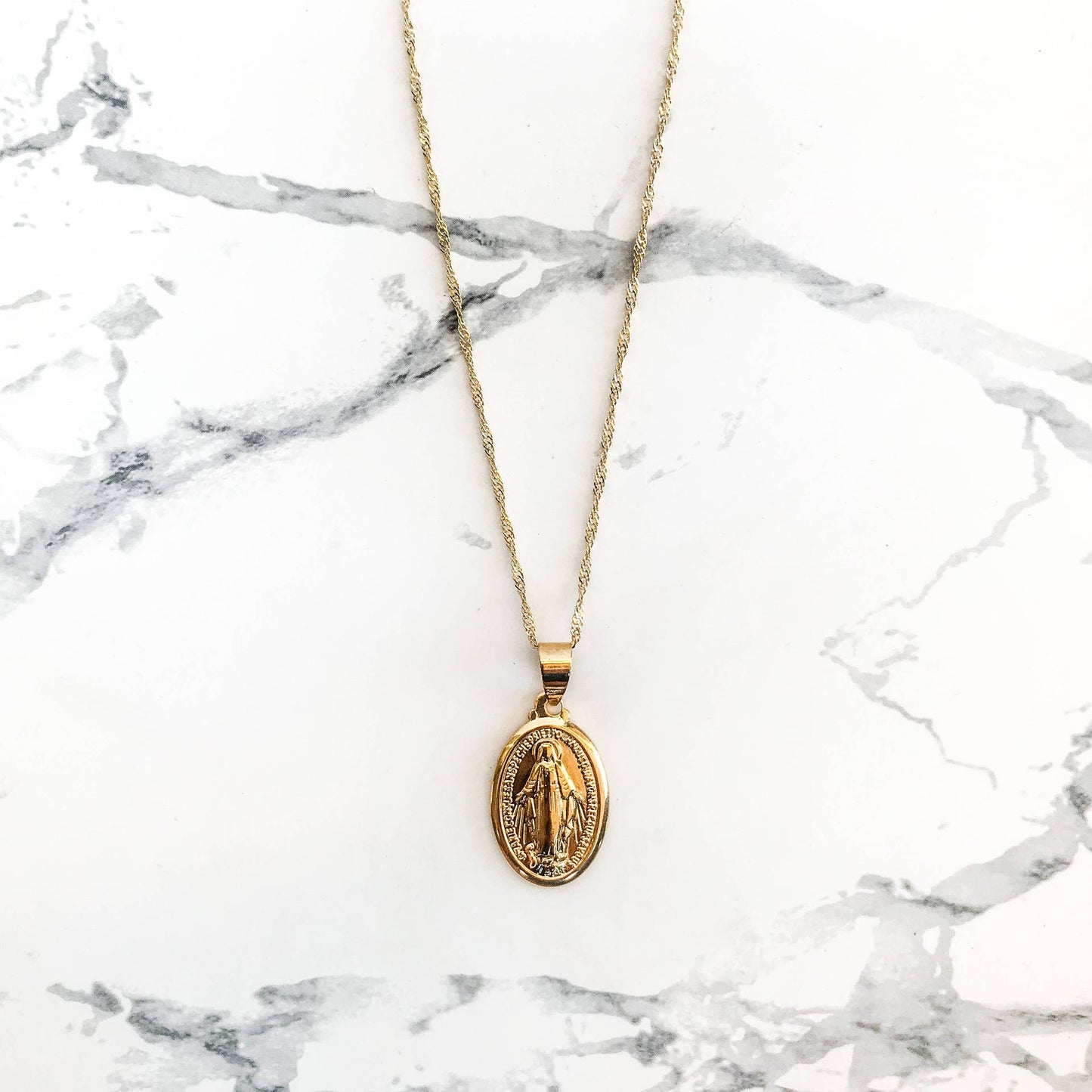 Virgin Mary Pendant Roman Golden Necklace Prayer Exorcism Religious Jewelry image 6