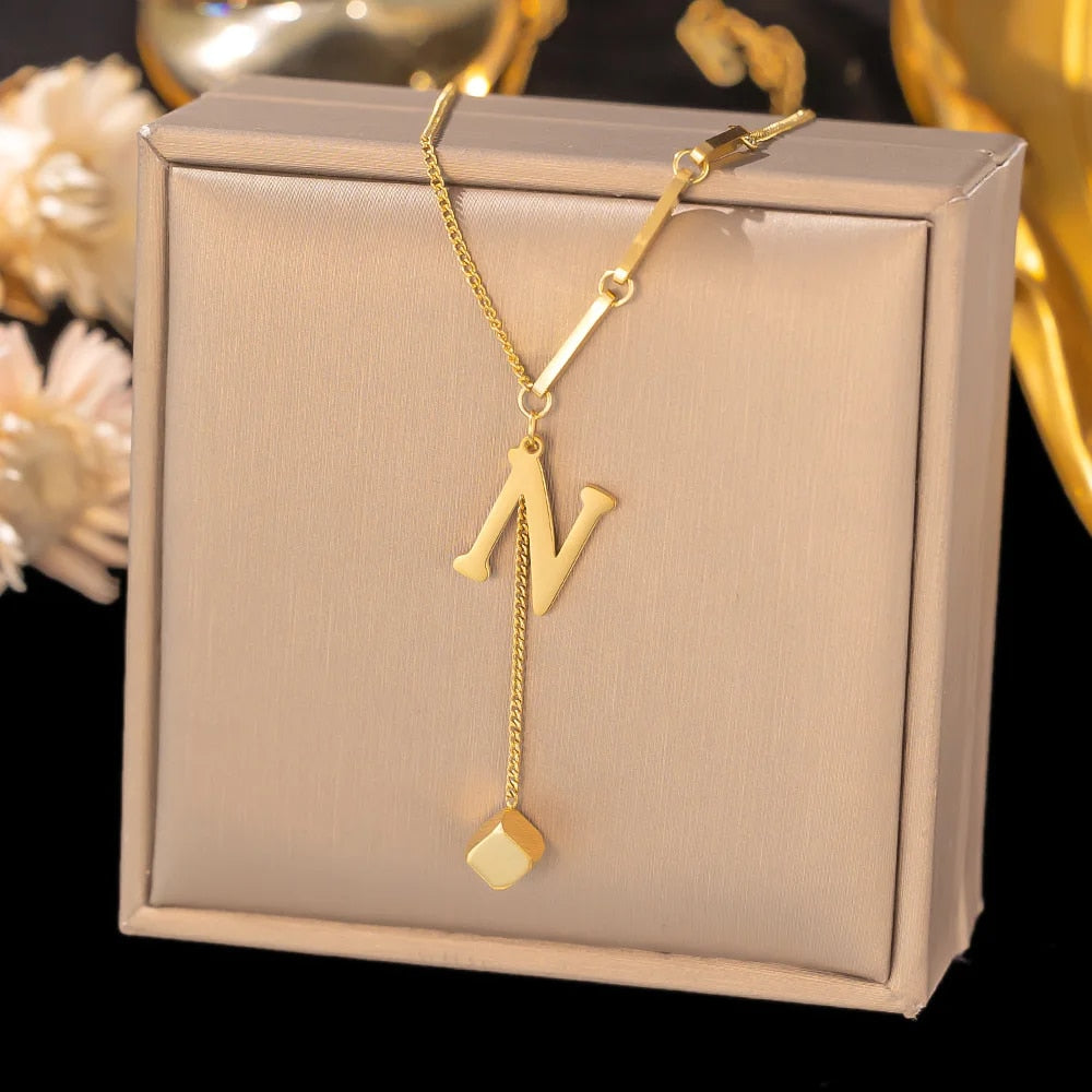 Stainless Steel Initial Letter Necklace For Women Gold Color 26 Alphabet Pendan image 13
