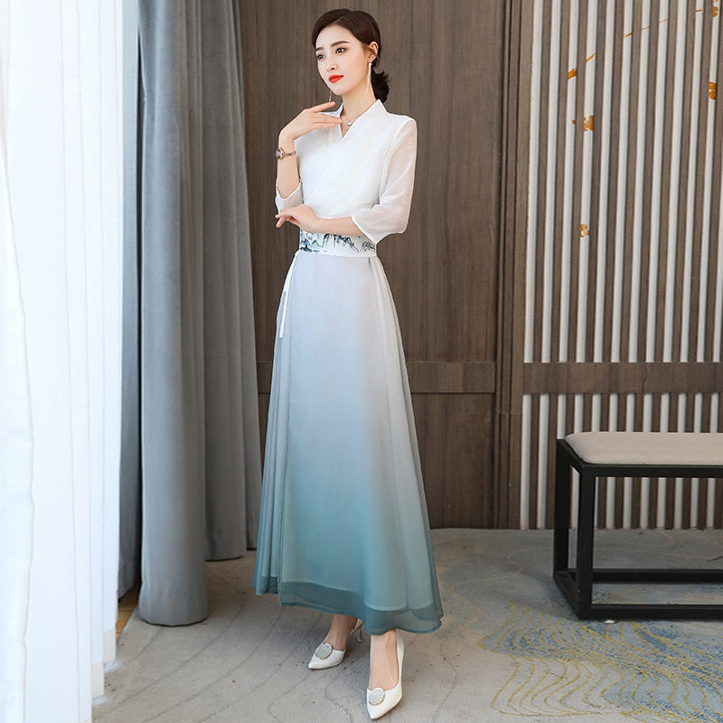 Ao Dai Dress 2020 Summer New Vietnam Dress Women Elegant Cheongsam Folk Chinese image 1