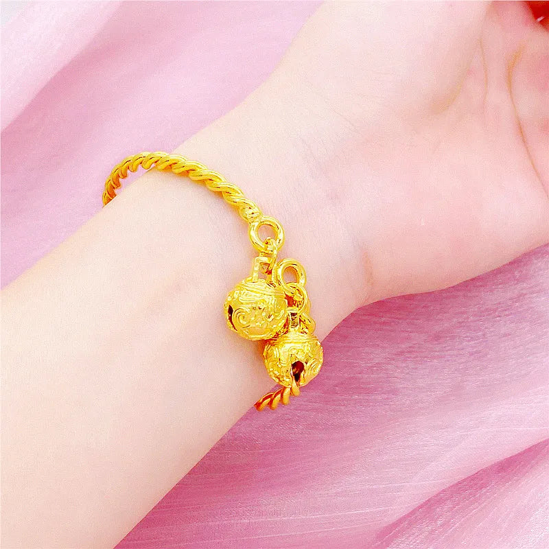 9999 real gold 24 K Bell bracelet Palace ancient style bracelet bell opening image 2