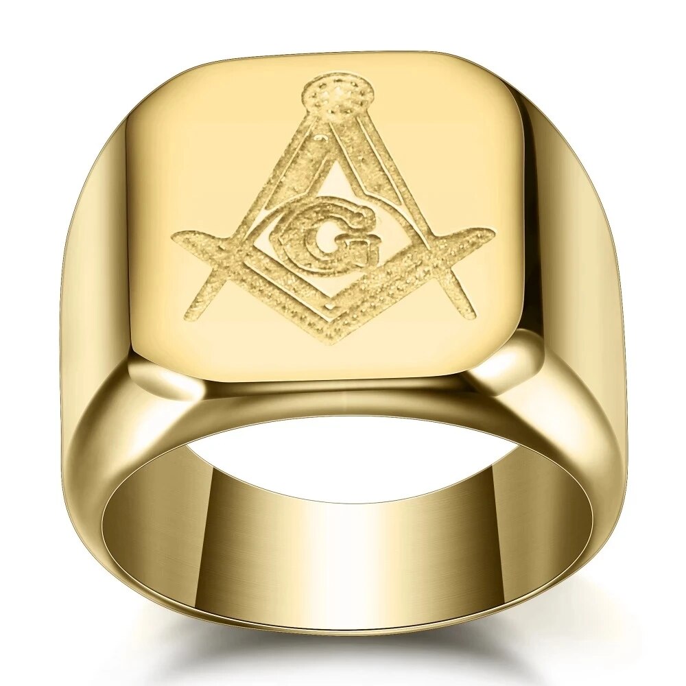 Punk New Men's Stainless Steel Masonic MASON Gold Color Tone Biker Ring Size 8- image 11