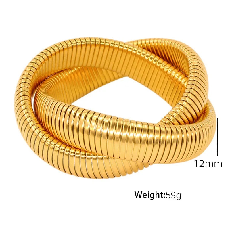 18k Gold Plated Stainless Steel Snake Twist Elastic Bracelets for Women Punk Fa image 7