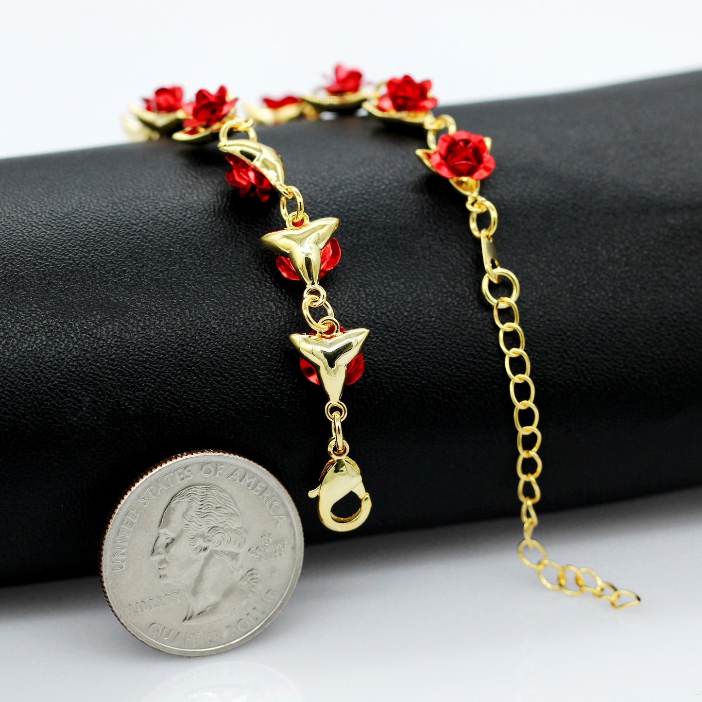 Uloveido Cute Red Rose Flower Charm Bracelet for Women Girls 18K Gold Plated image 10