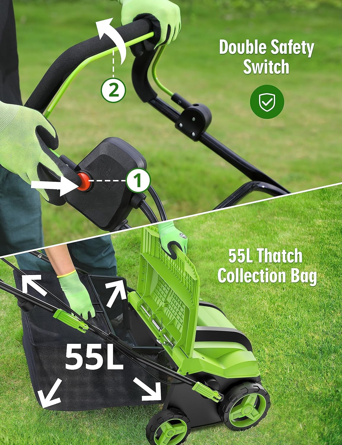16” 15 Amp Electric Dethatcher Scarifier, Lawn with 5-Position Depth Adjustment image 3
