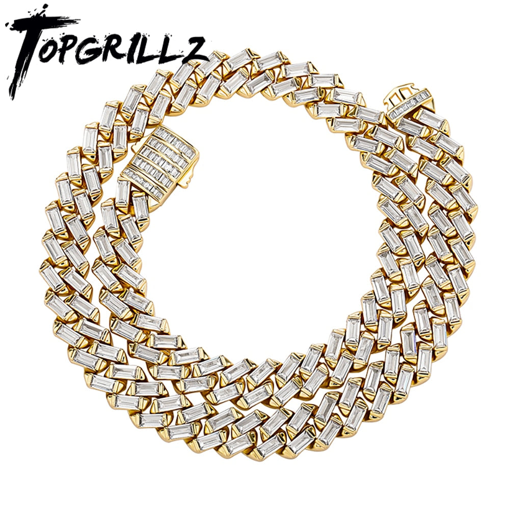 TOPGRILLZ 12MM Iced Out Baguette Channel Set Cuban Necklace in White Gold image 2