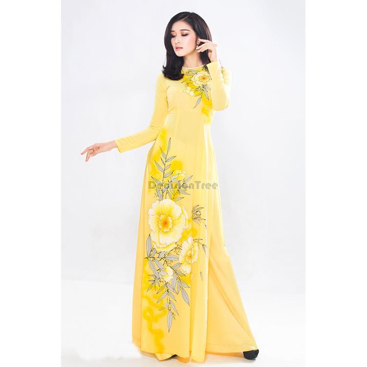 2024 vietnam classic style aodai dress full sleeve women flower printing aodai image 4