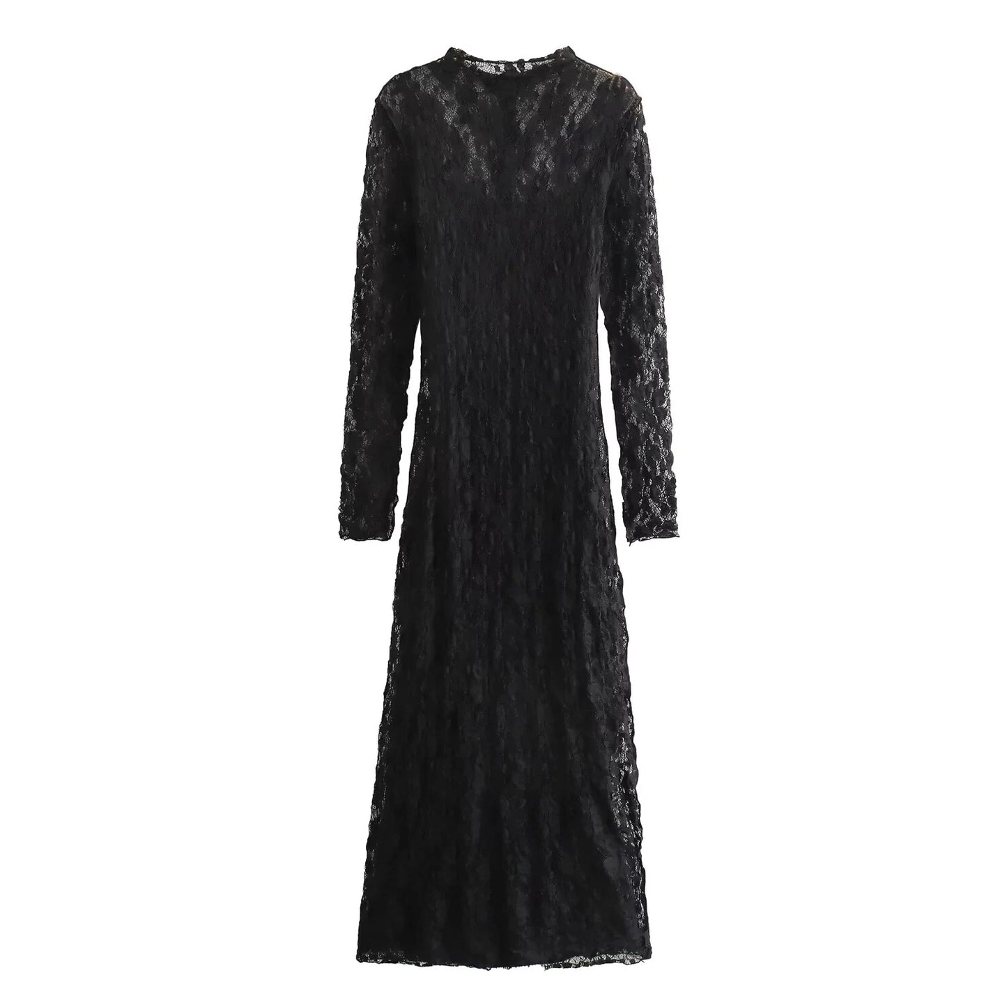 TRAF 2024 Autumn Lace Embellished Long Party Dresses for Women Black Elegant Lu image 0
