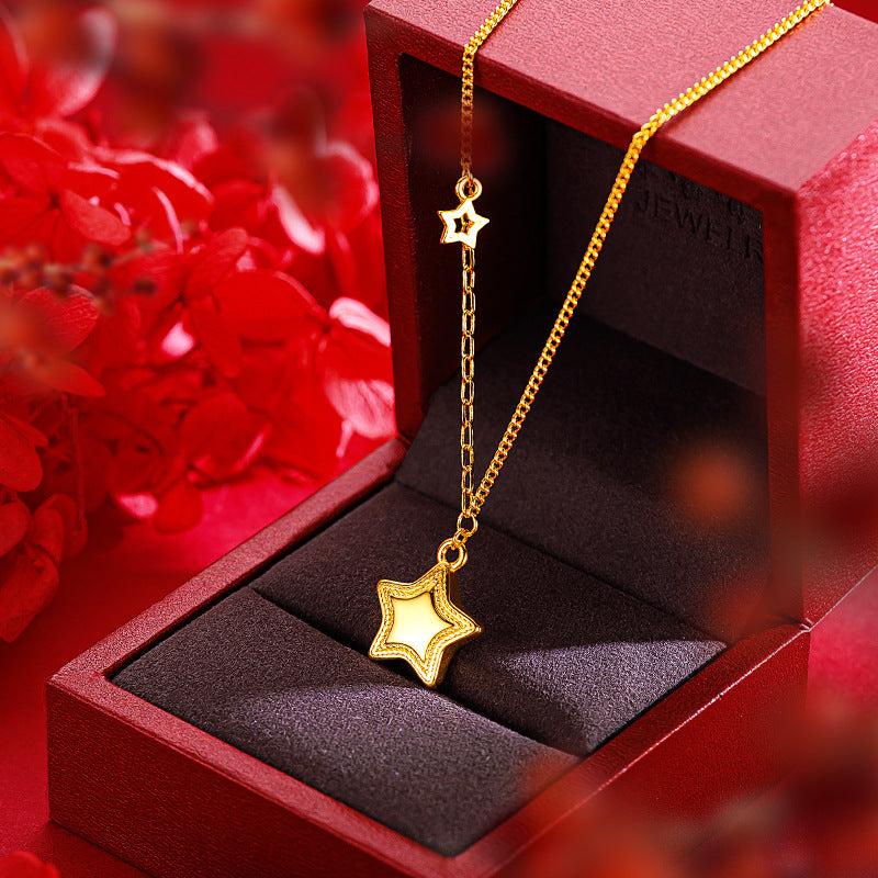 Real 18 K Gold Color Shine Star Necklace Chain for Women Valentine's Day Annive image 2
