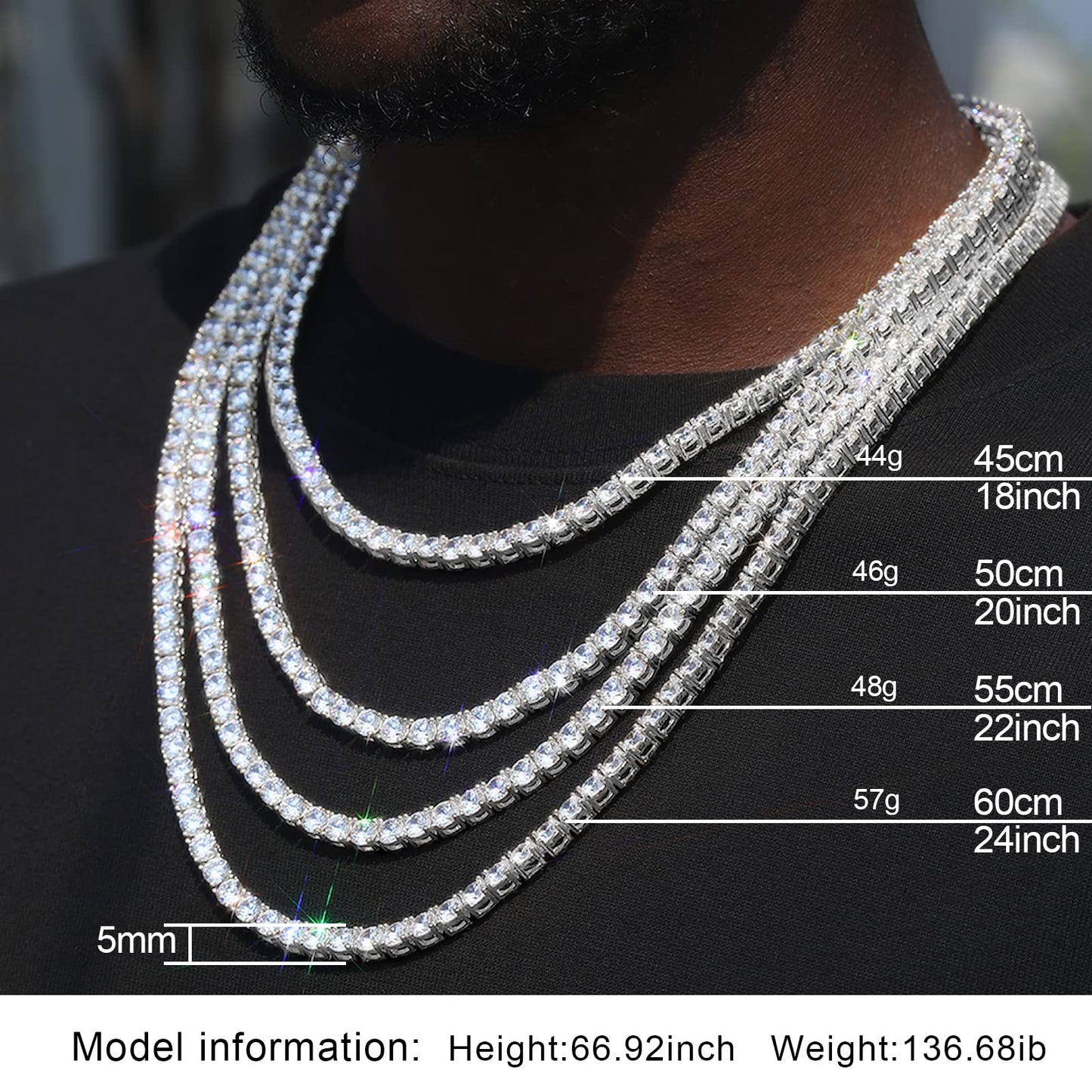 Hip Hop 1 Row 4 Prong Tennis Chain AAA CZ Stone 3/4/5/6MM Bling Iced Out Gold P image 2