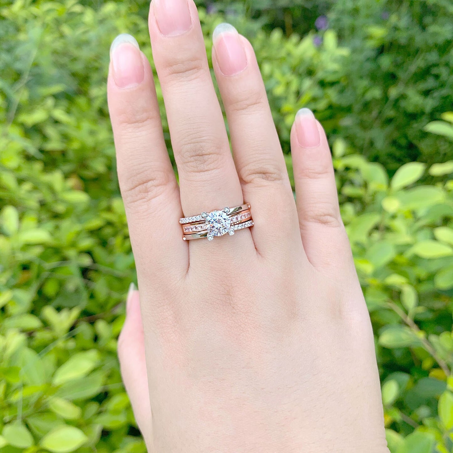 Newshe 925 Sterling Silver Engagement Ring Set Rose Gold Wedding Band For image 5