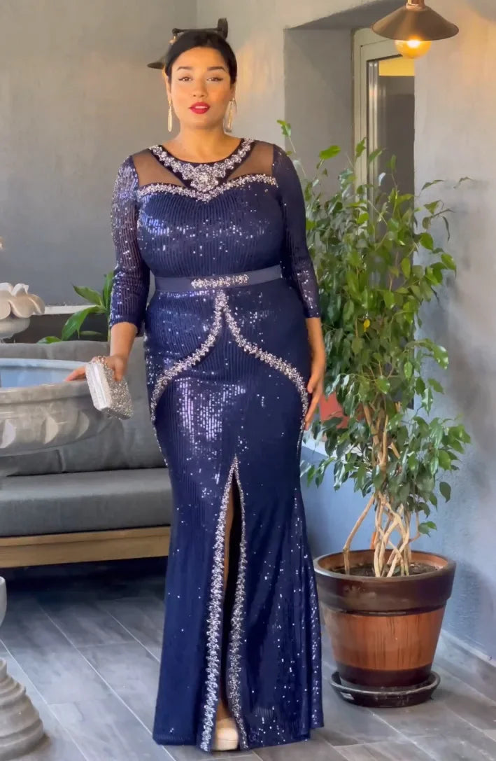 Plus Size African Party Dresses for Women Dashiki Ankara Sequin Wedding Evening image 0