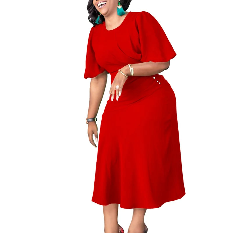 White Green Red Polyester African Dresses for Women Summer African Half Sleeve image 0