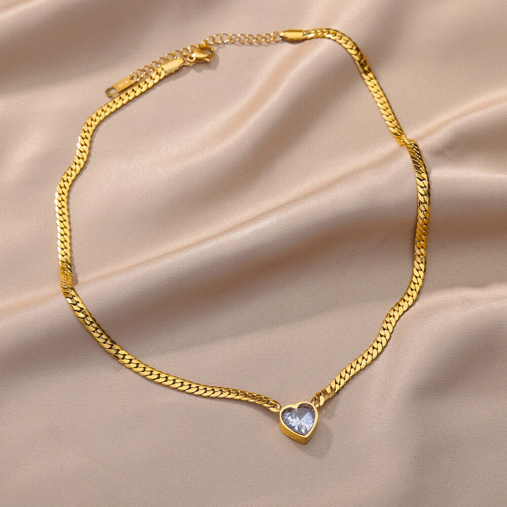 Cubic Zircon Heart Pendant Necklace for Women Staineless Steel Gold Plated image 8