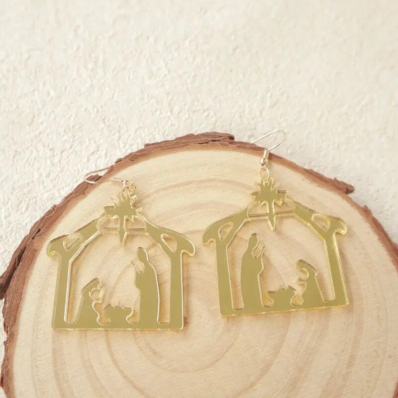 Festival Christmas Gold Color God Jesus Acrylic Pendant Earrings European Punk image 5