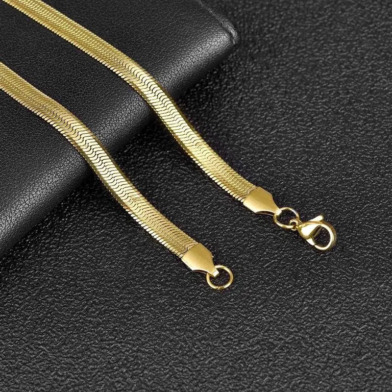2-5mm Width Stainless Steel Flat Chain Necklace Hot Fashion Herringbone Gold Co image 2
