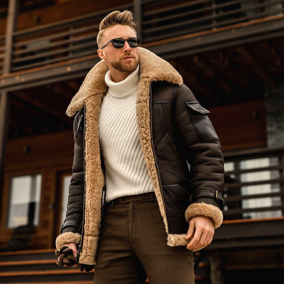 Men's fur allinone jacket midlength coat thickened imitation leather autumn and image 5