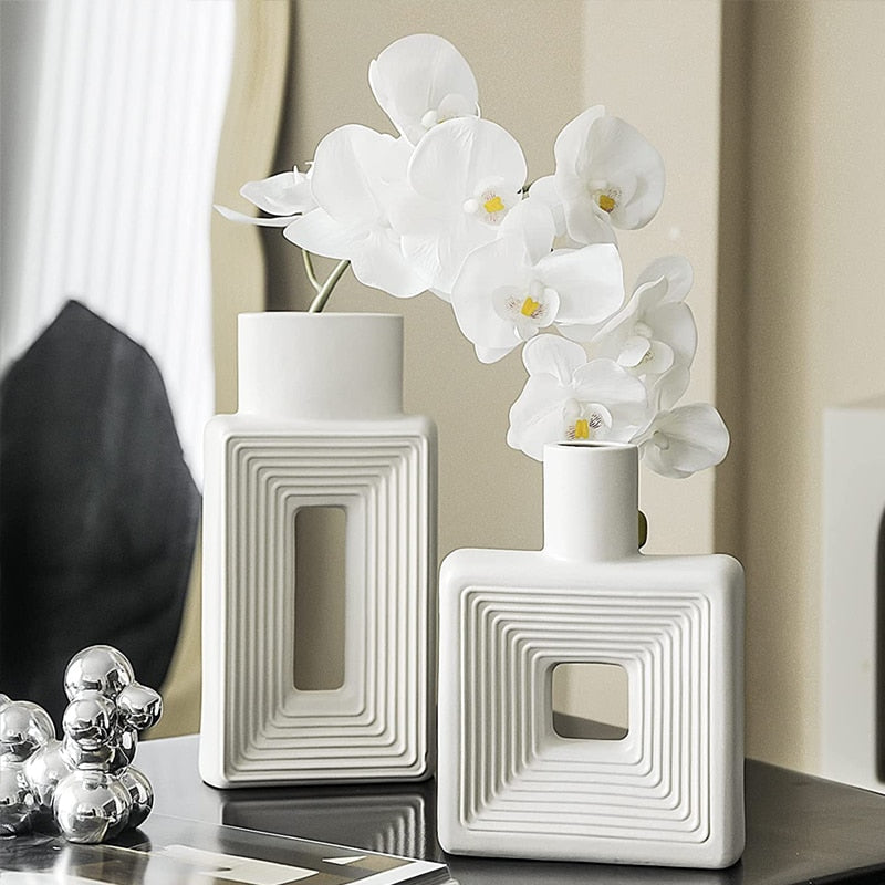Square Ceramic Vase Modern Nordic Boho Style Vases For Living Room Shelf Table image 9