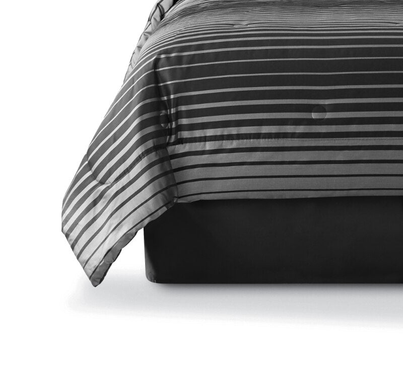 Mainstays Midnight 7-Piece Black Striped Woven Comforter Set, Full/Queen image 4