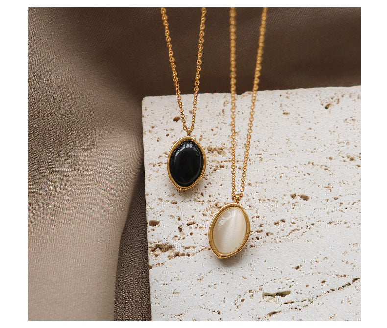 Titanium With 18 K Gold Cat Eye Stone Necklaces Women Stainless Steel Jewelry image 2
