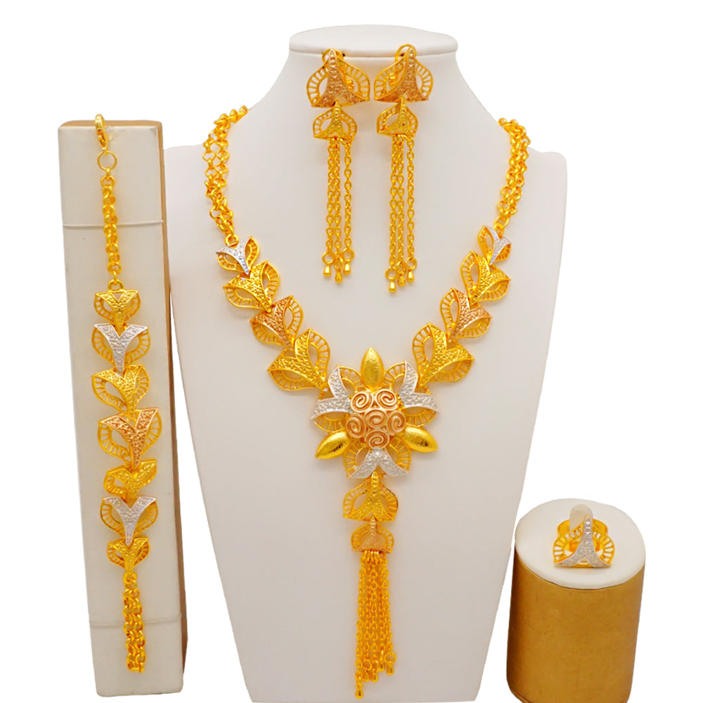 Arabic Dubai Jewelry Set for Women Earrings Ethiopian African Long Chain Gold C image 29