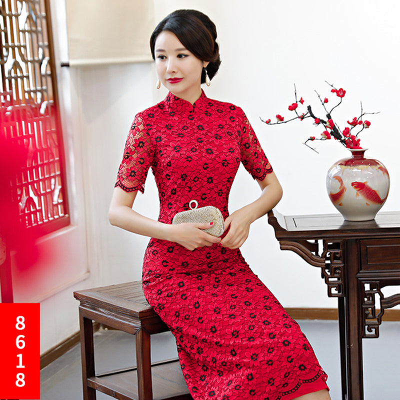 Lace Ao Dai long cheongsam dress XL daily improvement slim fashion cheongsam im image 5