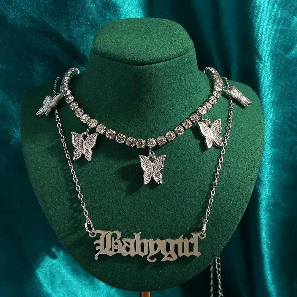 New Multi Layer Butterfly Dragon Charms Crystal Necklaces For Women Punk Golden image 6