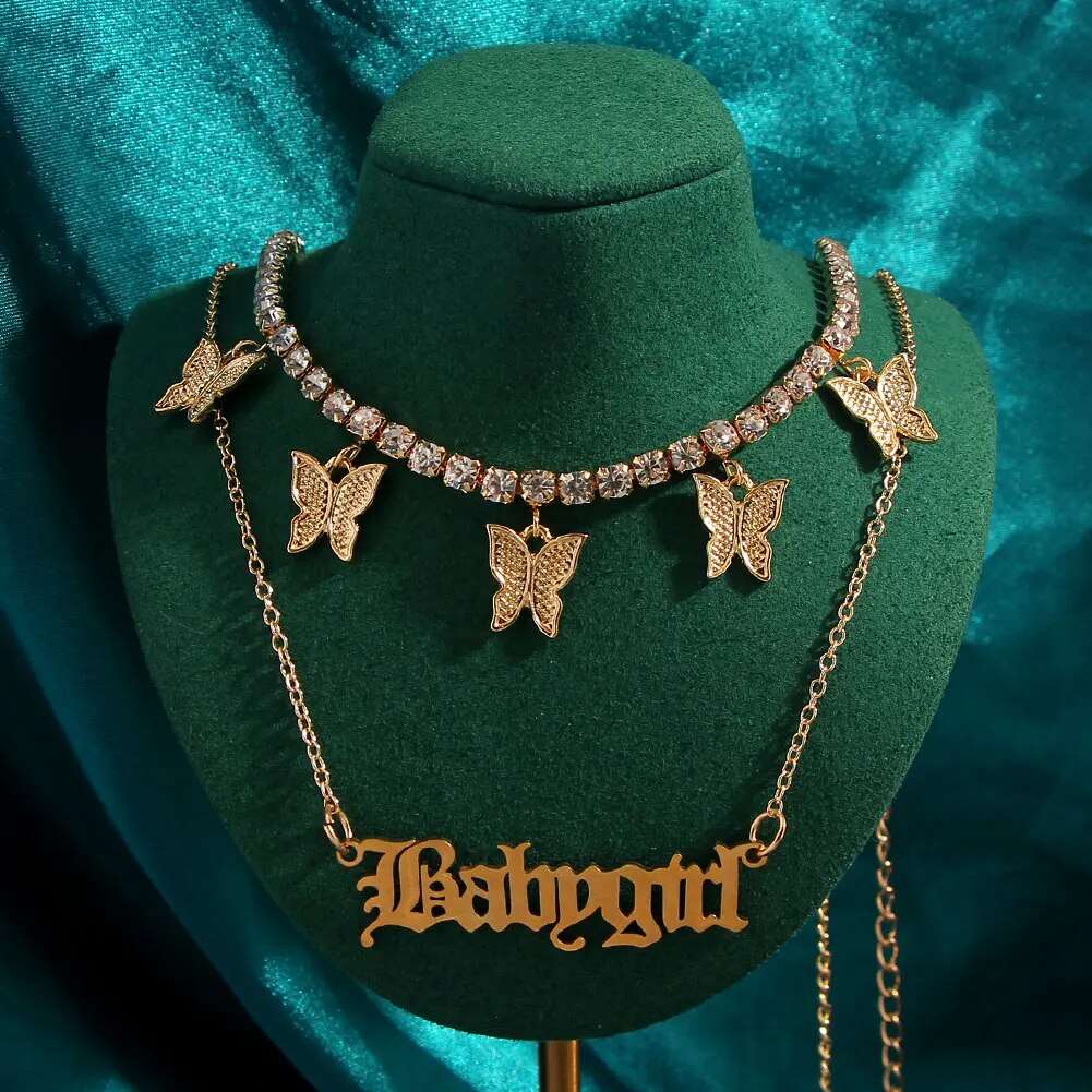 New Multi Layer Butterfly Dragon Charms Crystal Necklaces For Women Punk Golden image 7