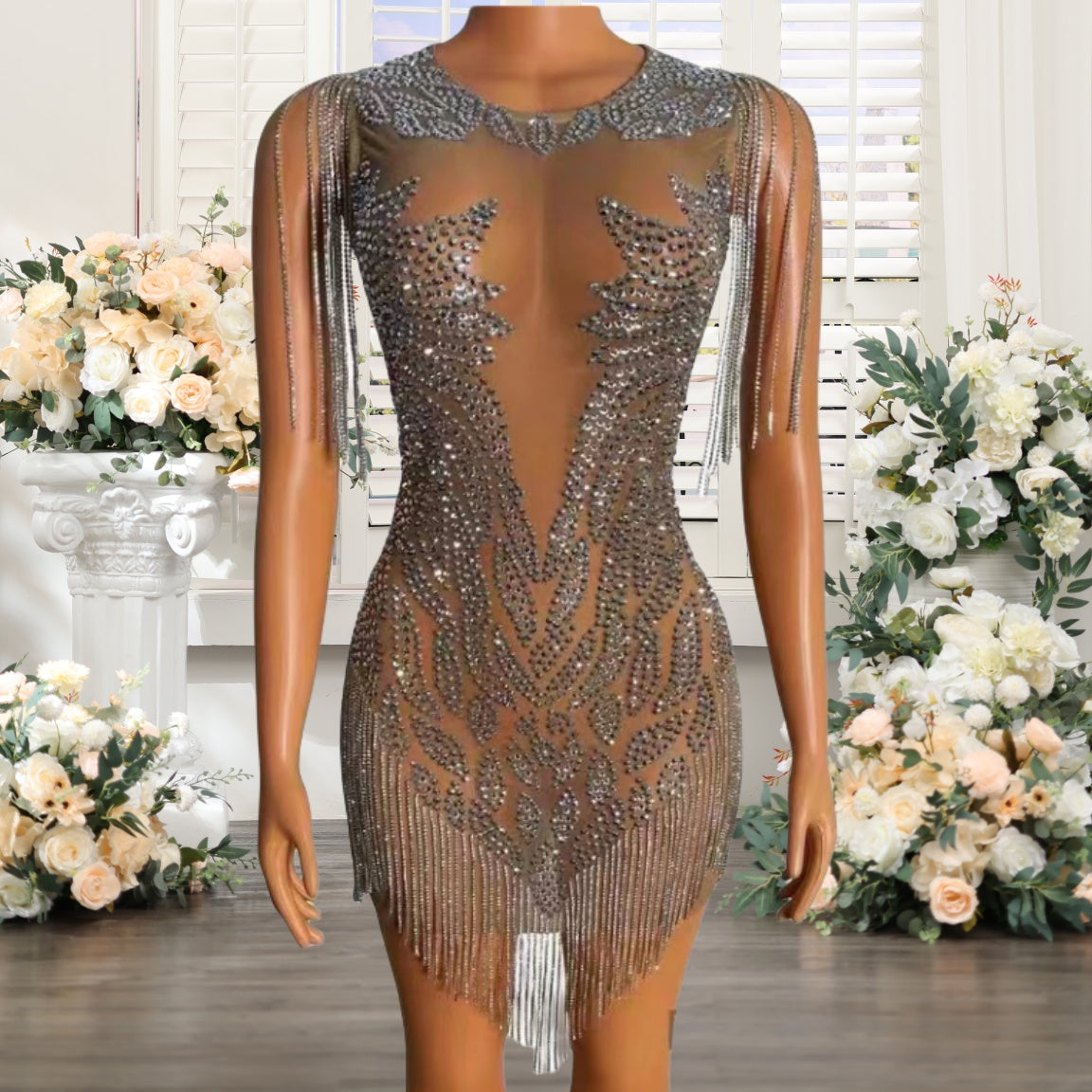 Sparkly Crytal Beaded Homecoming Dresses for Girls 2025 Crew Neckline Illusion image 0