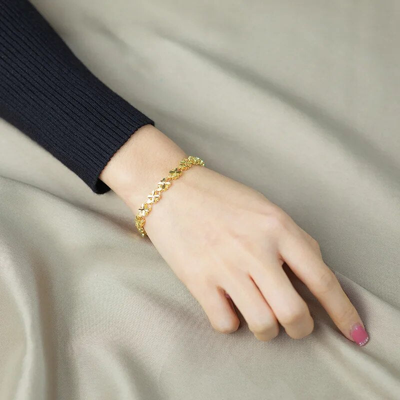 Fashion Lucky 24K Gold Color Bracelet 6mm Four-leaf clover gold bracelet, Suita image 2