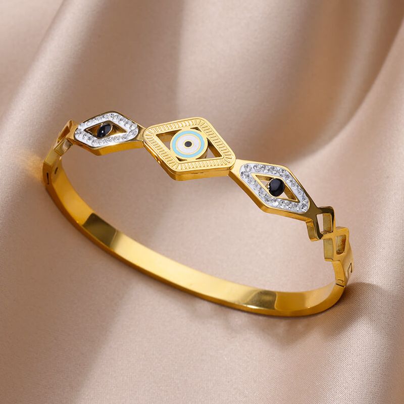 Zircon Evil Eye Bracelets for Women Stainless Steel Gold Plated Crystal Eye Ban image 1