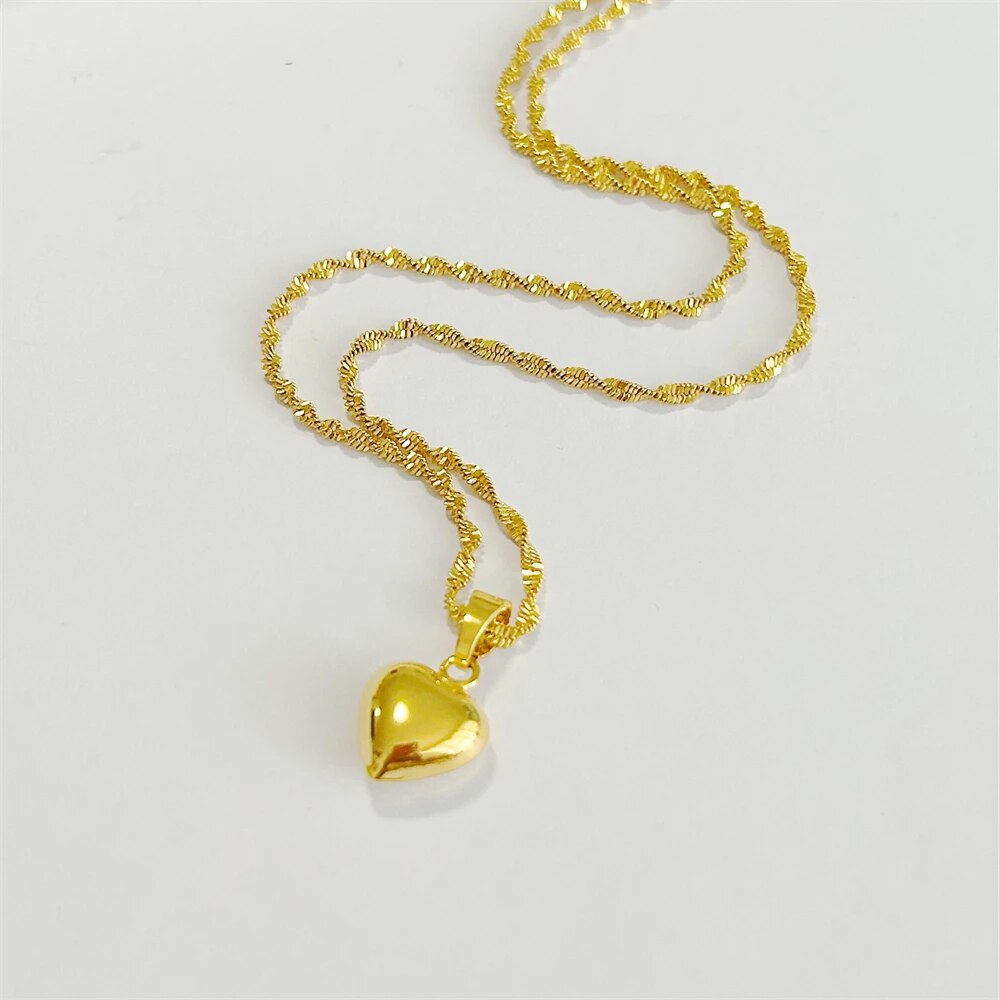Women's Charm Necklaces 24k Yellow Gold Plated Heart Pendant Necklace Choker Co image 3