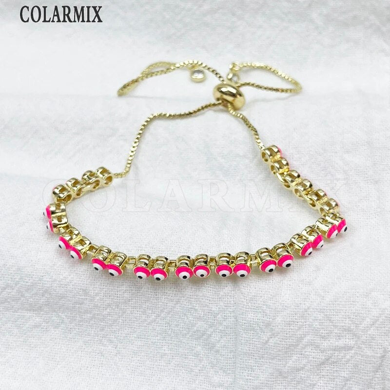 10Pcs 2022 Bracelet Enamel Colorful Eyes Braceelt Jewelry for Women Gold Plate image 6