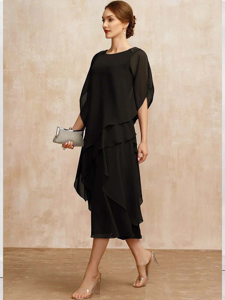 Women's Dress Summer Irregular Midi Dresses Ladies Elegant Mesh Sleeve Birthday image 7