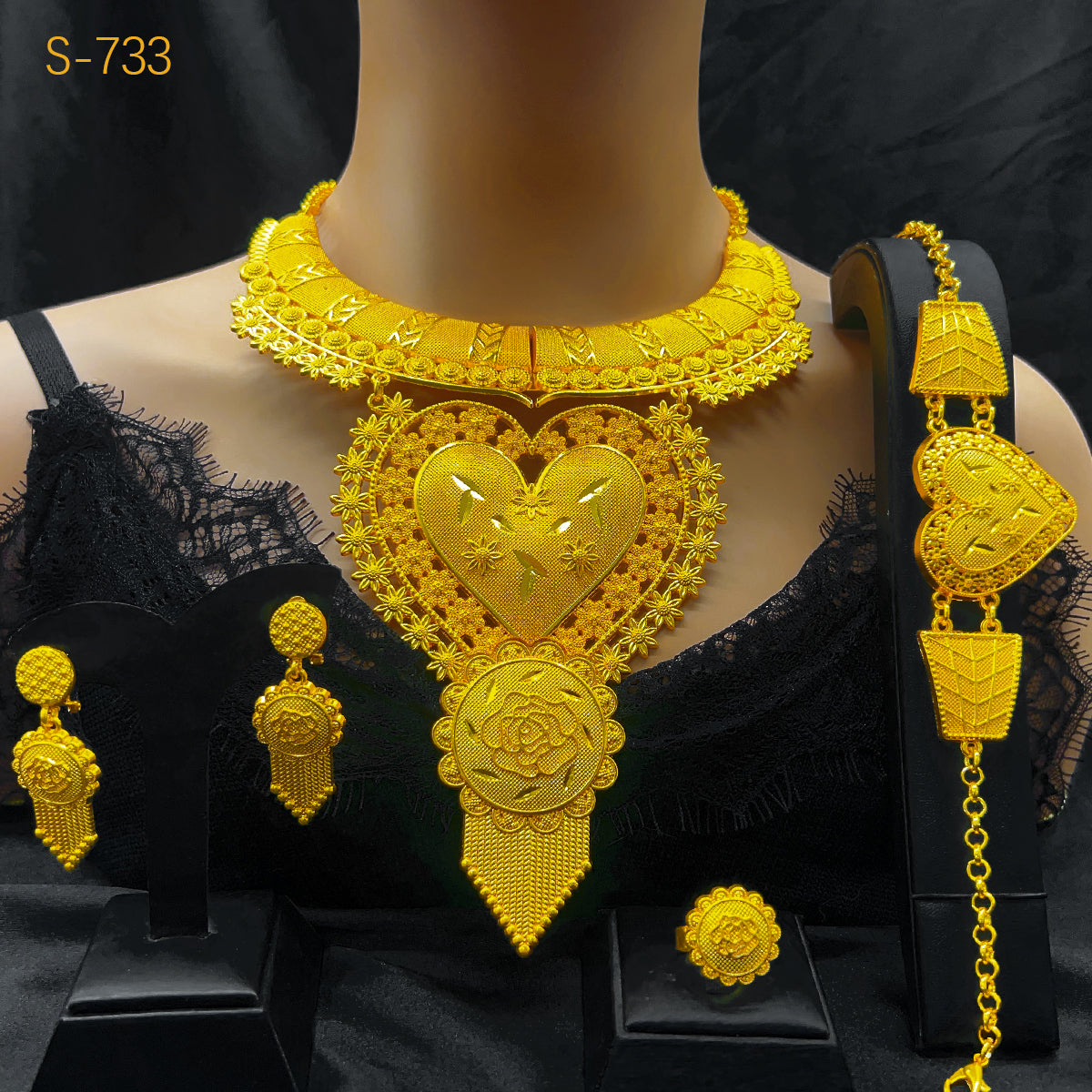 ANIID Luxury Dubai Big 4PCS African Gold Color Jewelry Necklace Sets For Women image 9