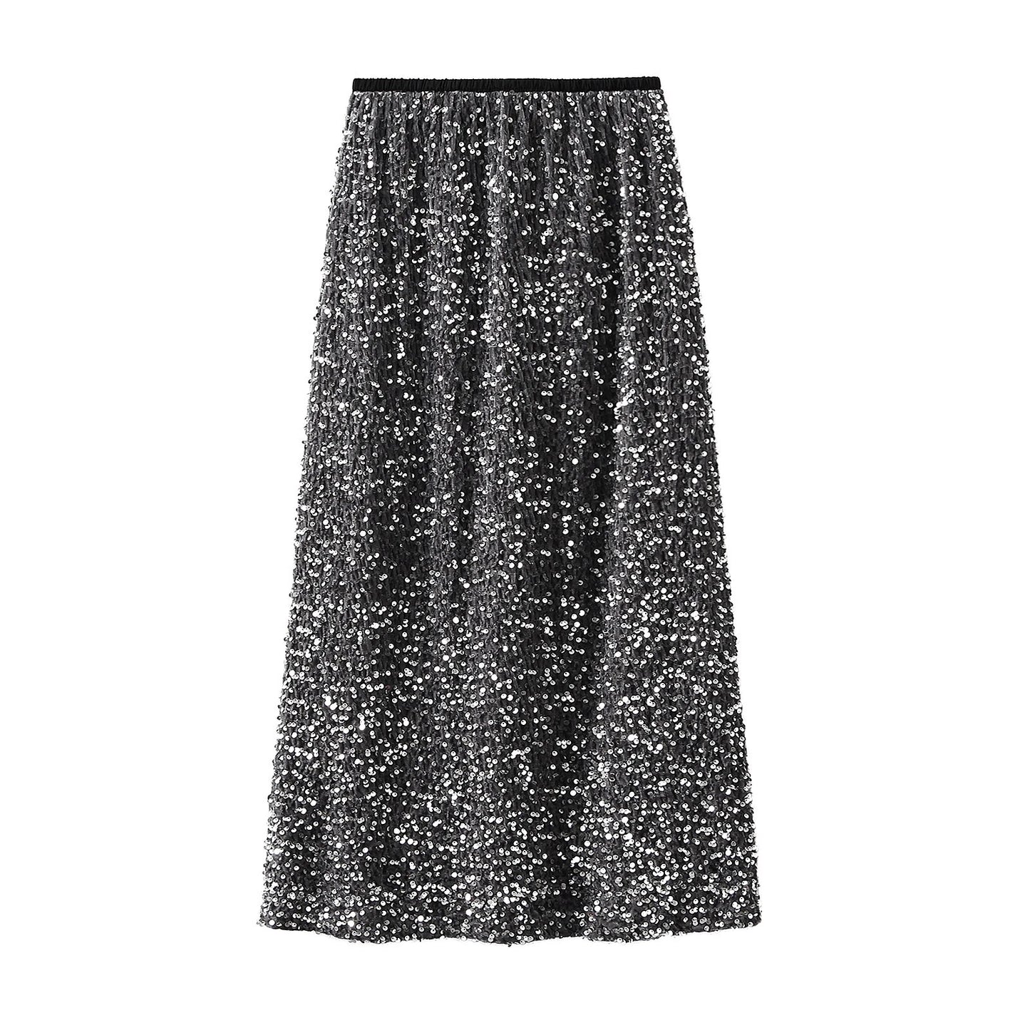 Women Elegant Shiny Sequined Long Skirt Summer Fall Elastic Waist Casual Skirts image 0
