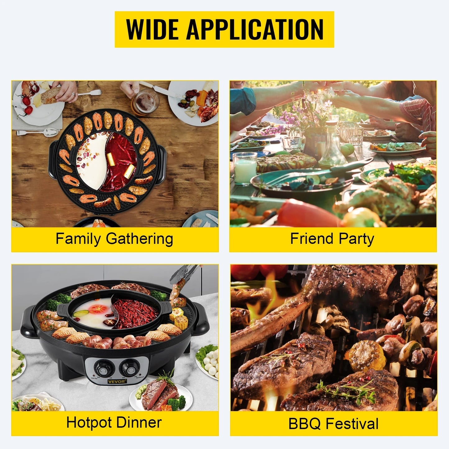 VEVOR 2 in 1 Electric Hot Pot BBQ Grill 2200W Multifunction Portable Home Non-S image 1